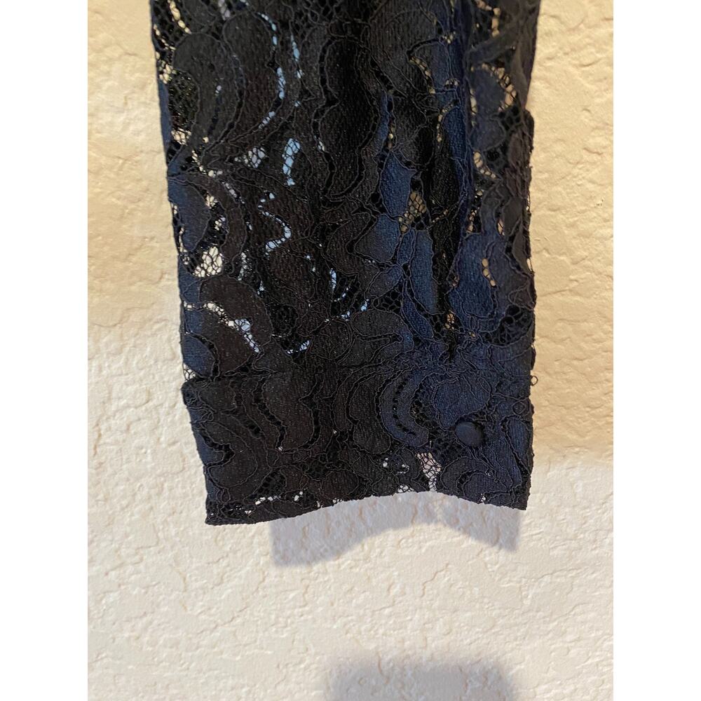 Black Unconventional Lace Top Collar Button Up Sz XL Goth Romantic Stretch - Picture 4 of 7